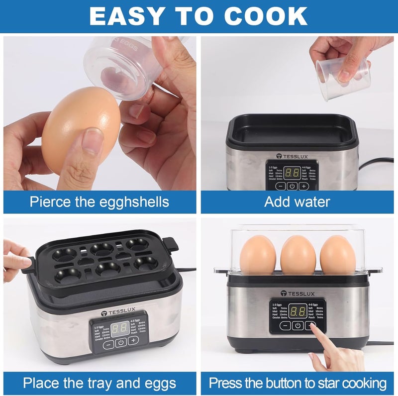 Teslux Electric Rapid Egg Cooker, 6 Egg Capacity for Hard Boiled Eggs, Poached Eggs, Scrambled Eggs, or Omelets Maker with Auto Shut Off (Sliver) - Image 4
